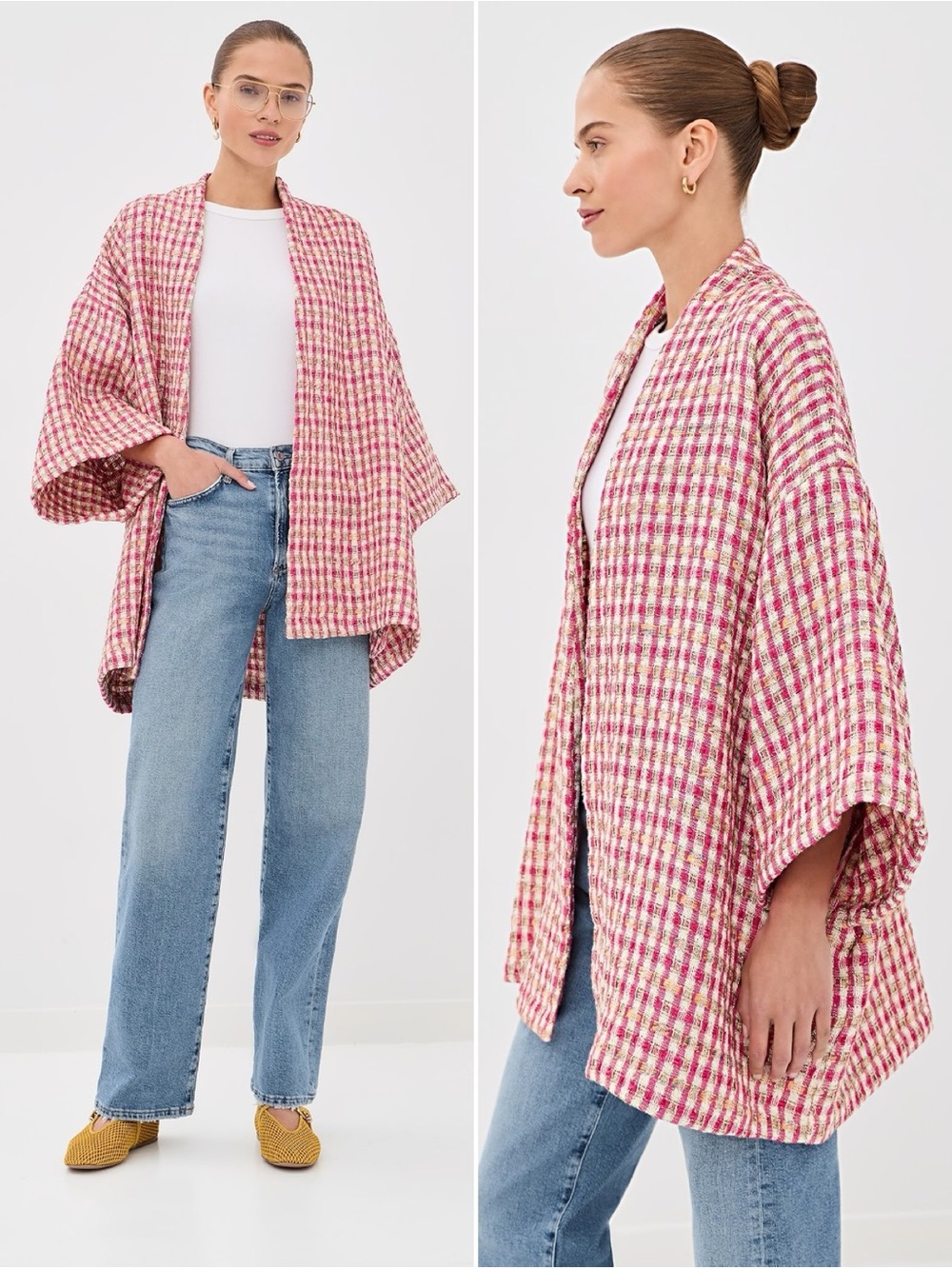 La Vie Style House Metallic Tweed Mini Duster Pink One Size New